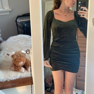 Cider Velvet Long Sleeve Dress in Deep Green